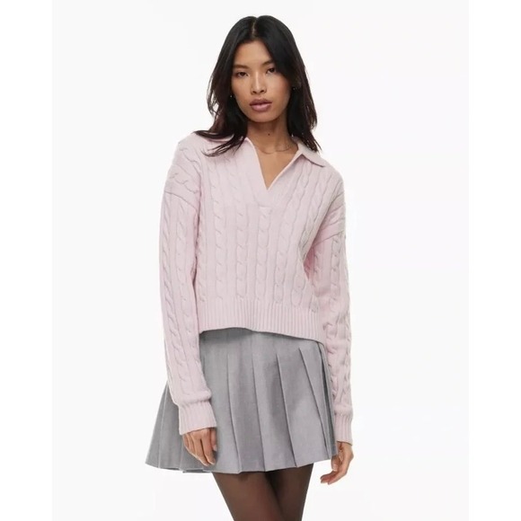 Aritzia Sweaters - Aritzia Merino Wool Lottie Relaxed Polo Sweater Strawberry Puff Pink M Coquette